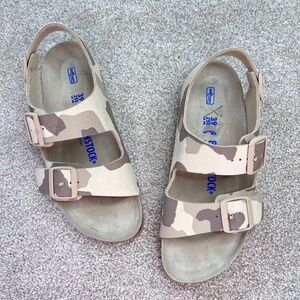 Birkenstock Milano Desert Soil Gray Taupe Camo Birko-Flor Sandals 39 8-8.5